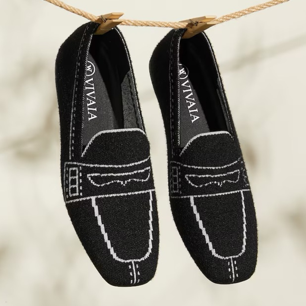 NWT Vivaia Square-Toe Knit Patterned Loafers